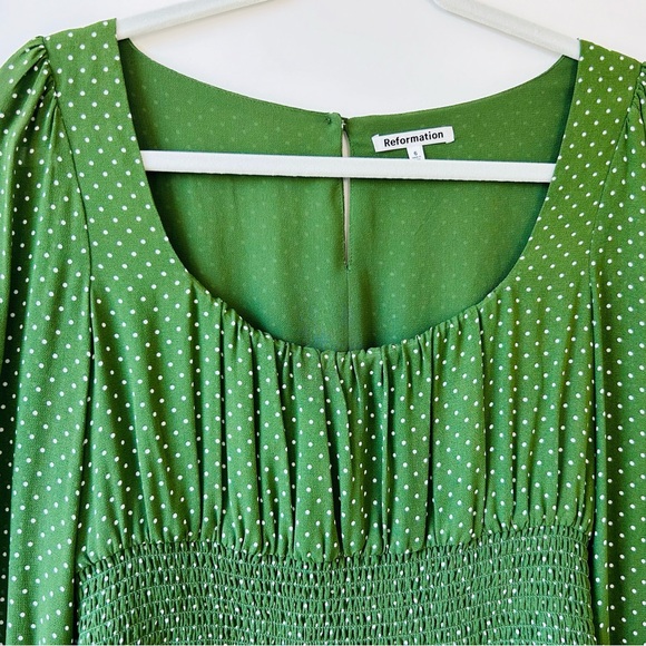 Reformation Hearth Long Sleeve Top Size 6 Peat (Green Polka Dot) - Picture 5 of 15
